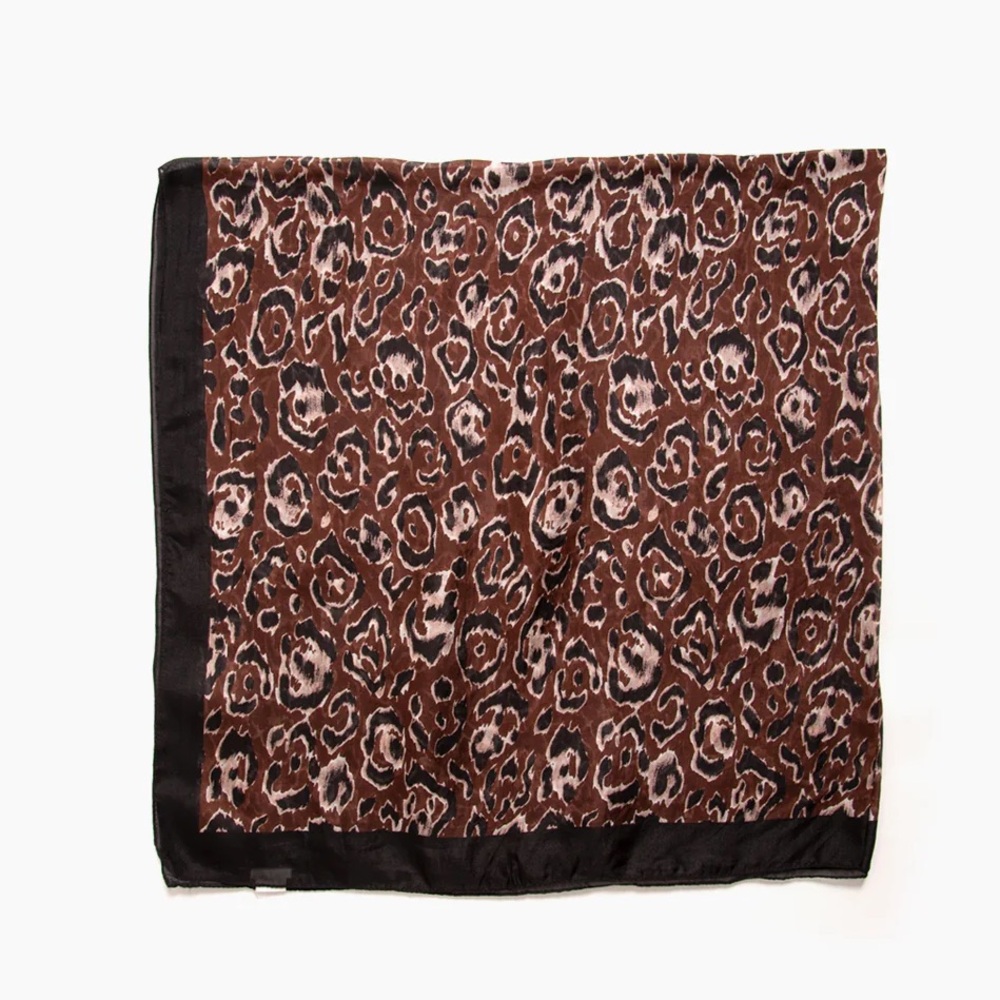 Chan Luu Rachel Zoe Cocoa Leopard Brown + Black Silk Square Scarf